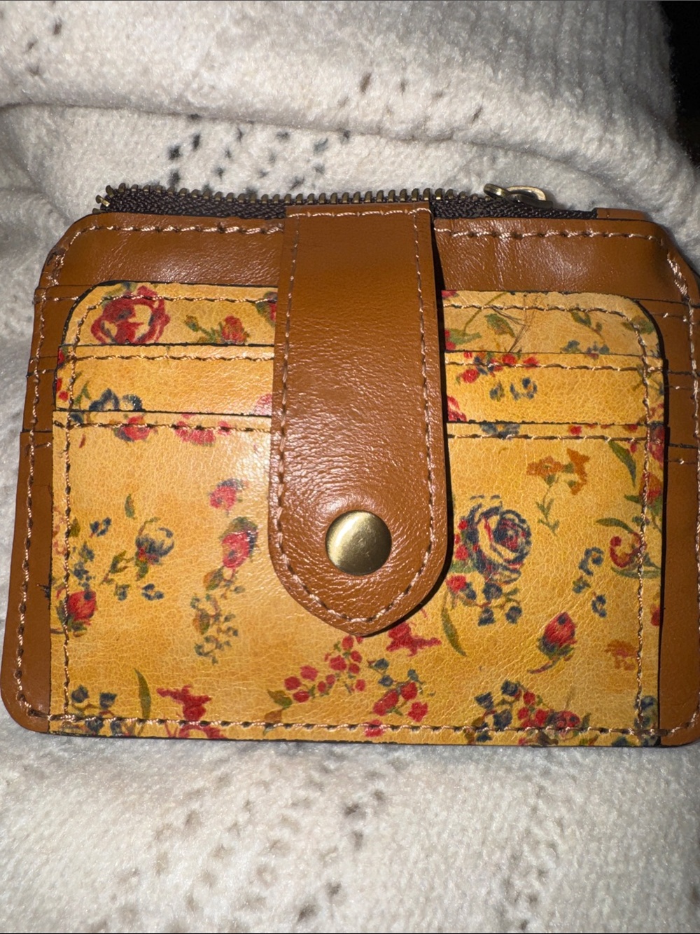 Patricia Nash Yellow Floral Card Wallet with Brown Trim